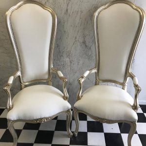 High Back Silver Armchairs Pair