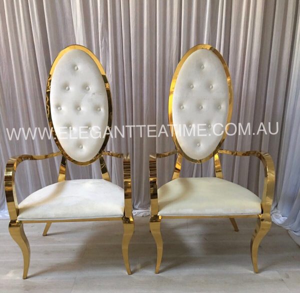 Regal Gloss Gold & White Chairs Pair